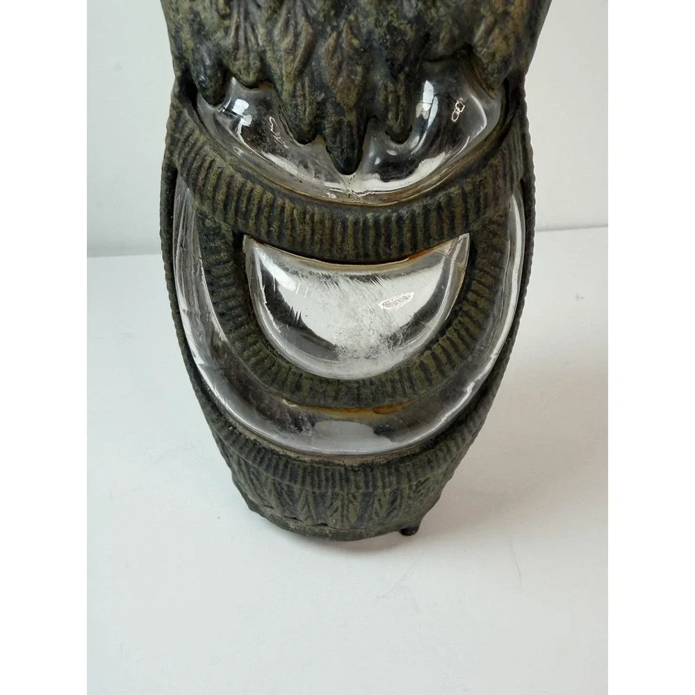 Cast Iron Owl Candle‎ Holder Garden Lantern Vintage Decor Blown Glass READ
